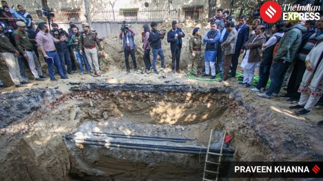 Delhi Minister Parvesh Verma inspects the spot in Janakpuri where a biker died