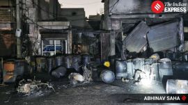 A massive fire broke out at a factory at Faridabad’s Mujesar Industrial Area in Sector 24