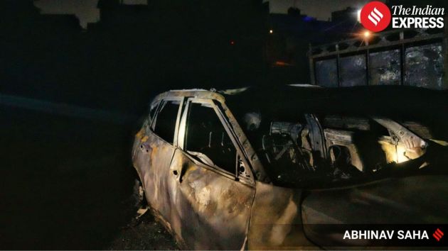 Several vehicles, including two-wheelers and cars parked within a 100-metre radius of the factory, were charred