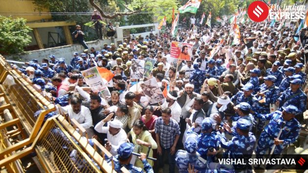 Congress leaders and workers on Tuesday began marching towards the Uttar Pradesh Vidhan Sabha in Lucknow to stage a “Vidhan Sabha Gherao” protest against the state government.