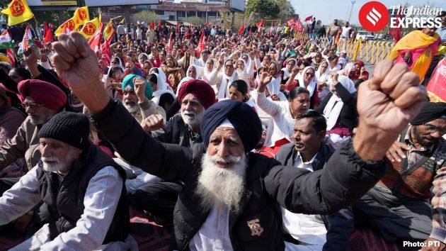 Trade unions, farmer groups, and labour organisations organised dharnas at several places to protest what they described as anti-worker