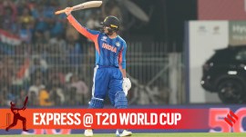 India's Abhishek Sharma celebrates his fifty runs during the T20 World Cup cricket match between India and Zimbabwe in Chennai, India, Thursday, Feb. 26, 2026. (AP Photo)