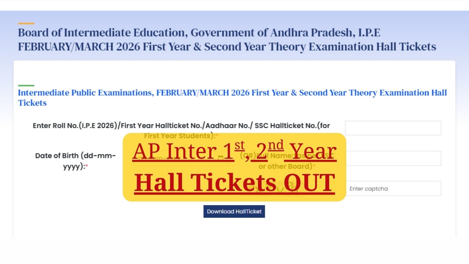 AP Inter Hall Ticket 2026 Live Updates: 1st year, 2nd year admit cards out at bie.ap.gov.in, check exam dates