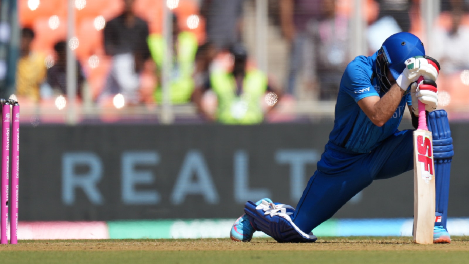  Afghanistan's Rahmanullah Gurbaz reacts after losing his wicket during the T20 World Cup cricket match between Afghanistan and South Africa in Ahmedabad on Wednesday. (AP Photo)