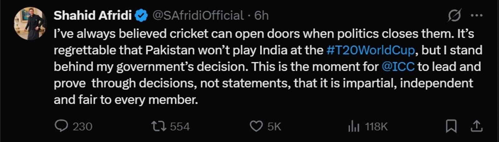 Shahid Afridi X post