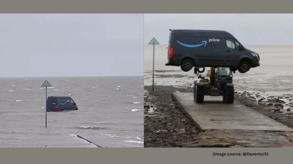 The driver exited safely and notified Amazon of the situation, officials said