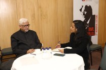 Author Amitav Ghosh in conversation with Chithira N Raju. (Express Photo)