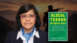 The cover of Glocal Terror in South Asia and its author Anju Gupta