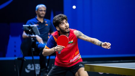Indian table tennis player Ankur Bhattacharjee in action in WTT Star Contender in Chennai. (PHOTO: Special Arrangement)