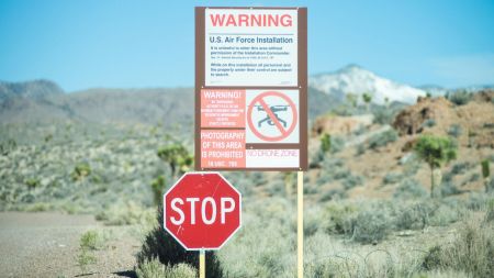 A 'STOP' signboard outside Area 51.