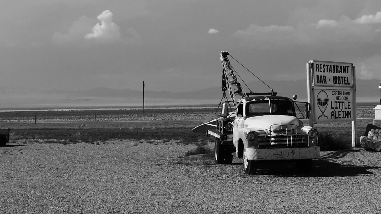 A photo outside an inn in Rachel, Nevada, near Area 51.