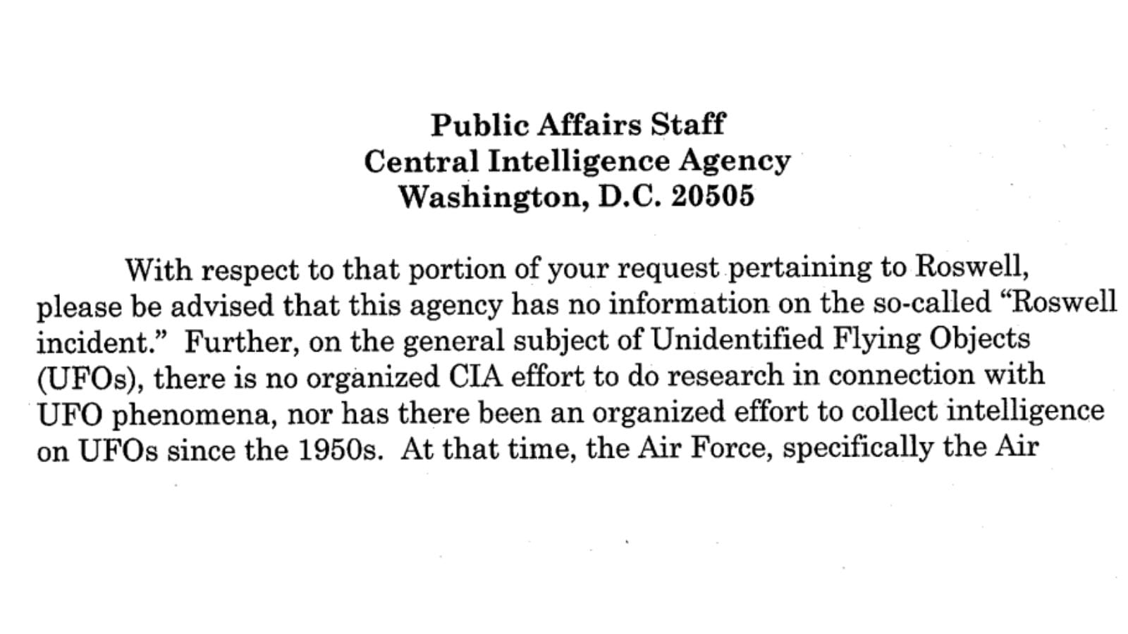 Area 51: An excerpt from a file on the Roswell Incident from the CIA archives.
