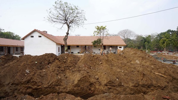 This building - a low-rise structure - served as a community kitchen during the times of Gandhi. 