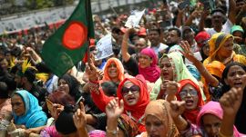 Bangladesh Nationalist Party (BNP) supporters shout slogans during an election rally on the last day of the election campaign, in Dhaka. (AP Photo)