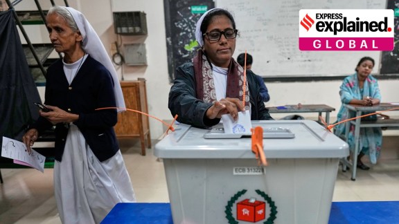 A nun casts her vote in a polling station during national parliamentary election in Dhaka, Bangladesh, Thursday, Feb. 12, 2026.
