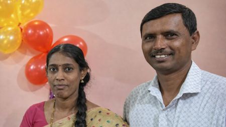 The deceased woman has been identified as Meena Raju, 42, an employee at a private bank in Bengaluru. Her husband, Raju, 48, was a driver by profession. (Special Arrangement/Image enhanced by AI)