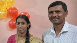 The deceased woman has been identified as Meena Raju, 42, an employee at a private bank in Bengaluru. Her husband, Raju, 48, was a driver by profession. (Special Arrangement/Image enhanced by AI)