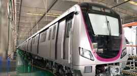 A photo of a Bengaluru Metro train