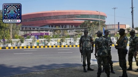 Bharat Mandapam in New Delhi, the venue for the AI Summit that begins on February 16.