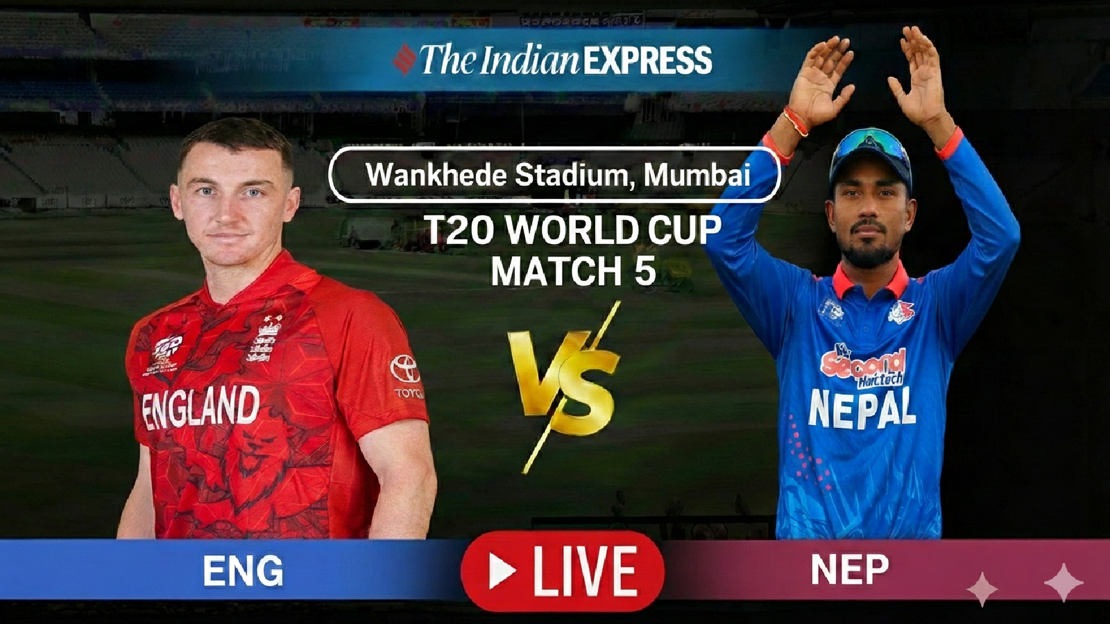 Phil Salt departs as England bat first vs Nepal at Mumbai