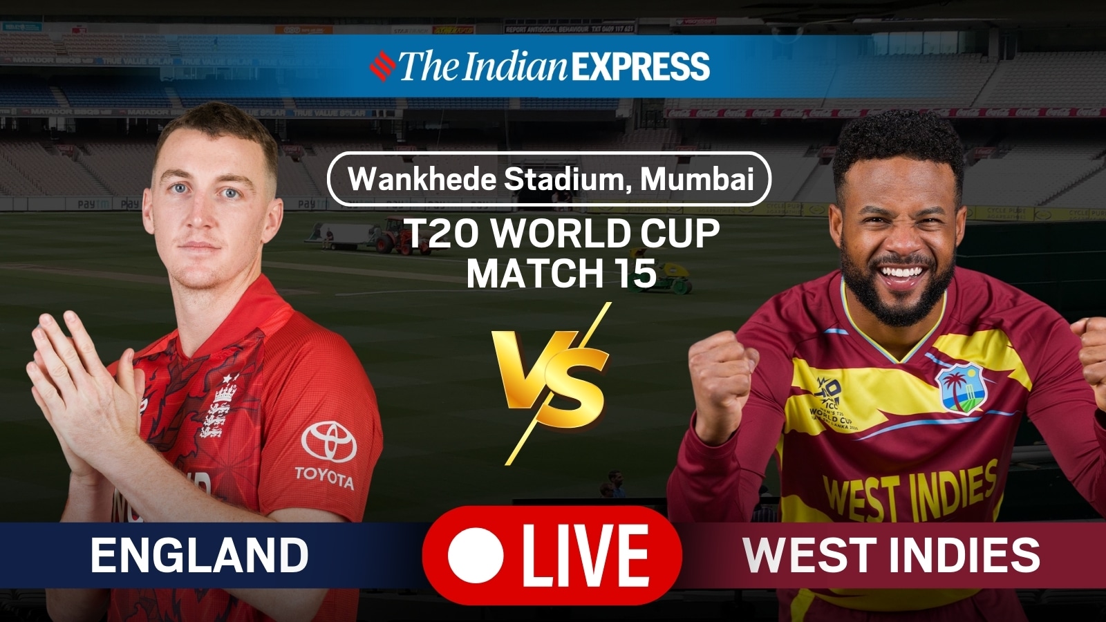  Follow England vs West Indies T20 World Cup 2026 match happening in Mumbai on Wednesday.