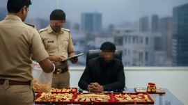 A picture of police raid at a gold loan company