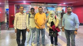 A picture of two people from Gujarat who were rescued from Azerbaijan