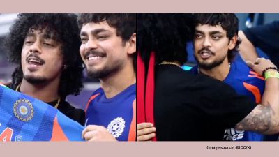 The two share a hug and exchange a few words before Kishan walks off the ground