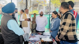 MLA Mohali Kulwant Singh at a Mukh Mantri Sehat Yojana registration centre in Mohali on Sunday.