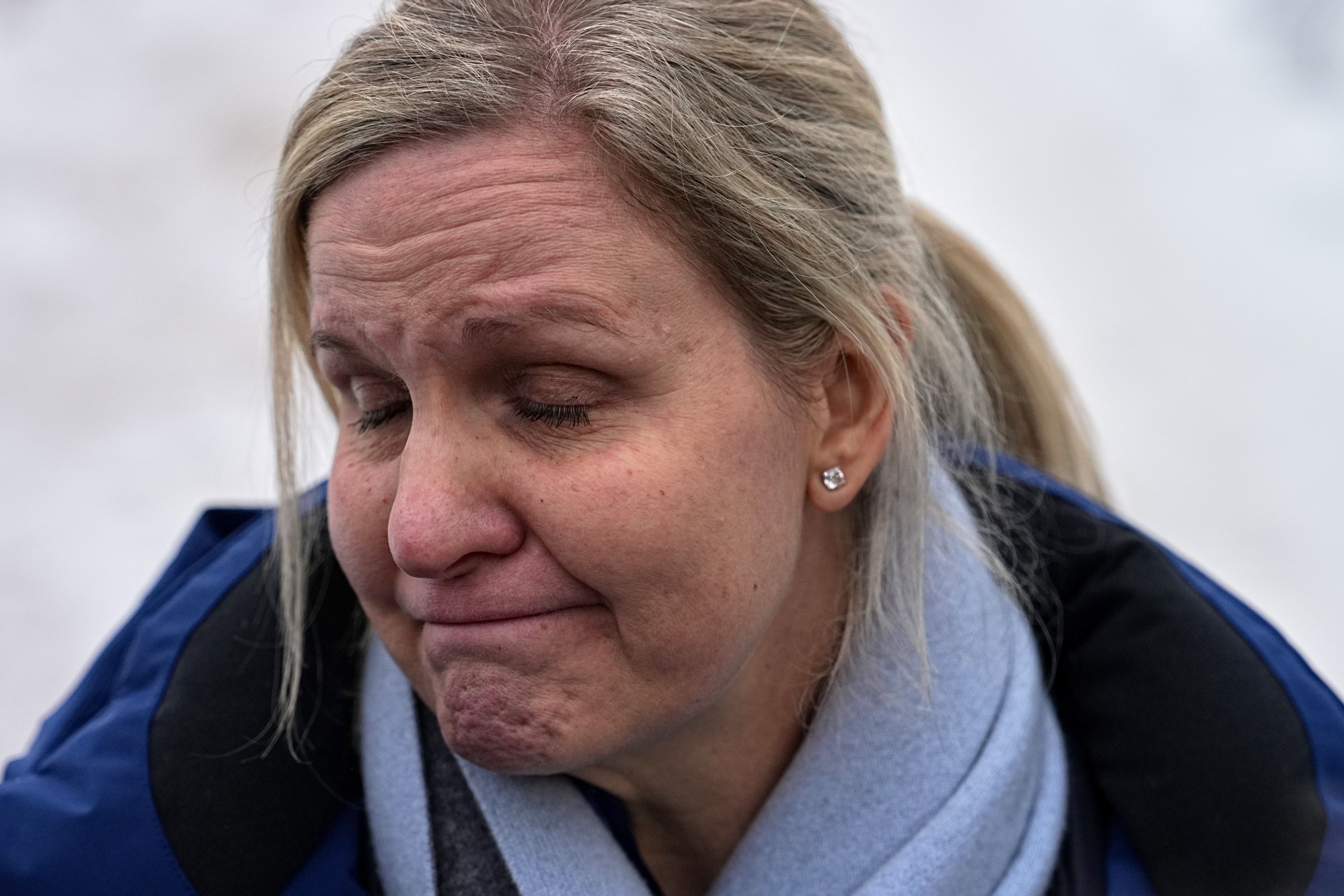 International Olympic Committee President Kirsty Coventry during media statement at the start house of the sliding center at the 2026 Winter Olympics, in Cortina d'Ampezzo, Italy, Thursday, Feb. 12, 2026. (AP Photo/Fatima Shbair)