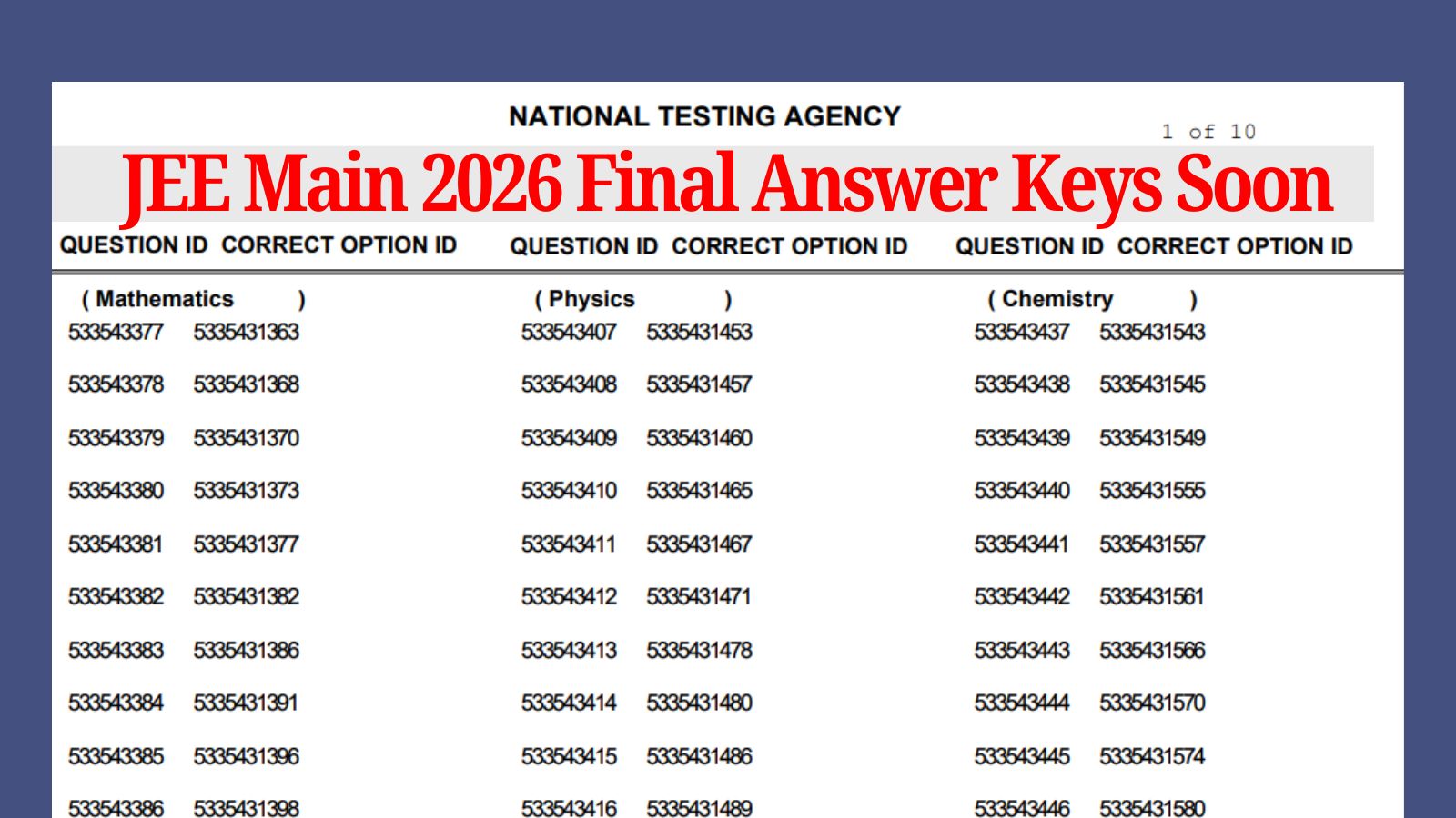 JEE Mains 2026 Final Answer Key: NTA expected to release final answer keys soon at jeemain.nta.nic.in