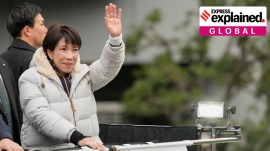 Sanae Takaichi, Japan's prime minister, waves during a campaign rally on the eve of the lower house election in Tokyo, Feb. 7.