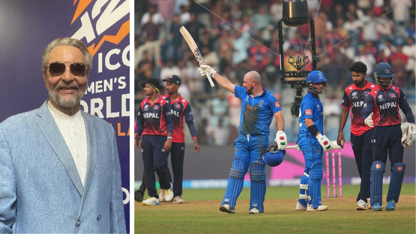 Which Indian actor did Italian team celebrate their first T20 World Cup win over Nepal with?