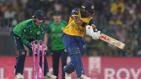 Kamindu Mendis in action during Sri Lanka vs Ireland T20 World Cup 2026 match in Colombo. (PHOTO: AP)