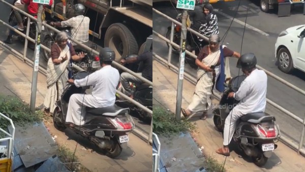 Kerala elderly woman refuse to allow scooter on footpath