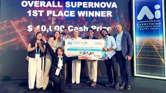 India’s health AI startup Krigat celebrates after winning the Supernova AI MEA 2026 overall champion title in Cairo, taking home a $10,000 equity-free cash prize.