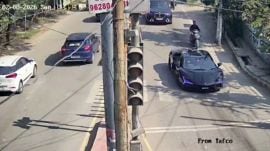 A Police CCTV footage of the Lamborghini car, owned by tobacco tycoon KK Mishra, father of Shivam Mishra, in Kanpur on Tuesday.