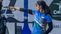 Indian sports shooter Manu Bhaker in action during 25m pistol shooting event at Asian Shooting Championship in New Delhi. (PHOTO: NRAI)