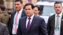 U.S. Secretary of State Marco Rubio walks to a meeting of G7 foreign ministers at the Munich Security Conference in Munich, Germany. (AP Photo)