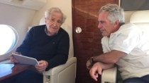 Undated photo of Jeffrey Epstein, right, speaking to academic and linguist Noam Chomsky, released by the House oversight committee. (Photo: X/@RT_com)