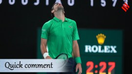 Novak Djokovic reacts while during the men's singles final at the Australian Open vs Carlos Alcaraz. (PHOTO: AP)