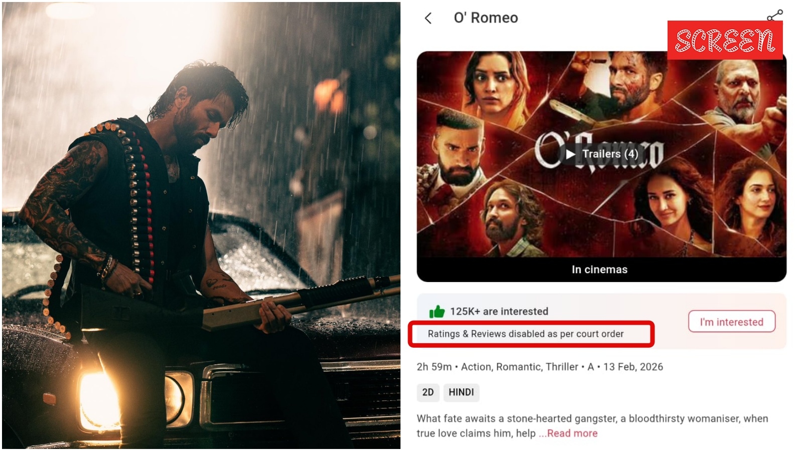 O’Romeo Box Office Collection Day 2: Shahid Kapoor-starrer earns over Rs 20 crore; reviews and ratings disabled on BookMyShow
