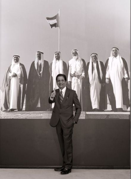 Shukla with the iconic UAE union photo in the backdrop.