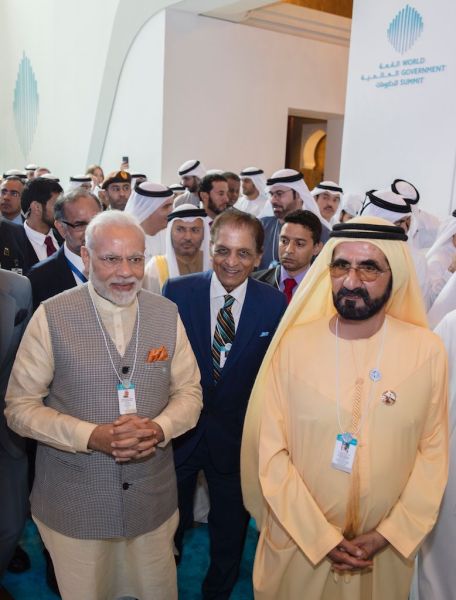 Shukla with Modi in 2018 at the World Government Summit in Dubai