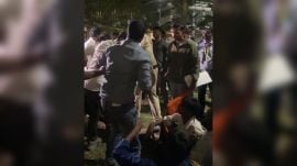 ABVP protesters smeared black ink on the university’s nameboard, spray-painted walls with slogans, and verbally abused staff and students who tried to stop them. (Photo by special arrangement)