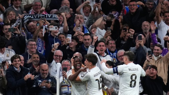 Real Madrid players celebrate in front of their fans after a goal from Vinicius Junior against Benfica. Image used for representative purpose. (Photo: AP)