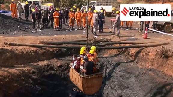 Rescue operations are underway at an illegal rat-hole coal mine blast site to rescue the trapped mine workers, in East Jaintia Hills on Saturday.