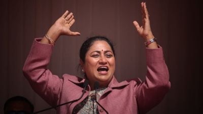 Delhi CM Rekha Gupta flagged off 500 EV buses at the Ram Leela Maidan in Delhi on Sunday. (Express Photo/Tashi Tobgyal)