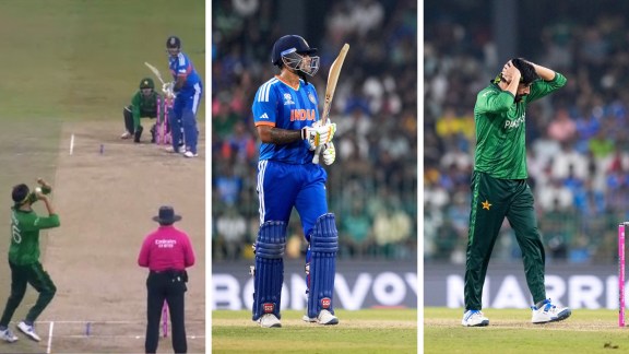 The muscular and mental twitches to attack had to be leashed by Suryakumar Yadav when he took on Usman Tariq in Colombo. (JioHotstar screengrab/AP Photo)