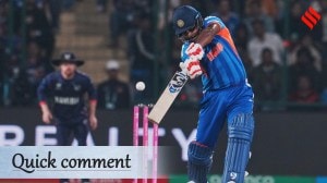 India's Sanju Samson scored 22 off 8 against Namibia during T20 World Cup 2026 game in New Delhi. (PHOTO: AP)